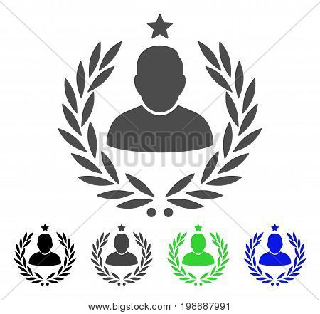 Man Glory Laurel Emblem flat vector illustration. Colored man glory laurel emblem, gray, black, blue, green icon versions. Flat icon style for web design.