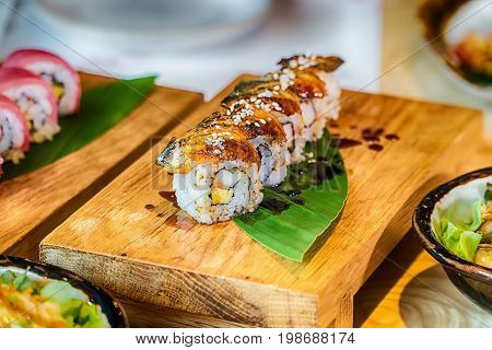 Different array of fresh sushi.food in japan