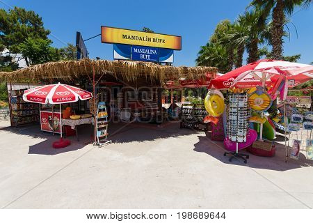 AVSALLAR TURKEY - JULY 01 2015: Minimarket on the street. Anatolian coast - a popular holiday destination in summer of European citizens.