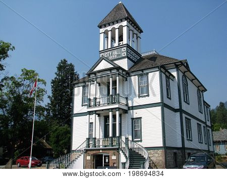 Historic Kaslo City Hall in British Columbia village