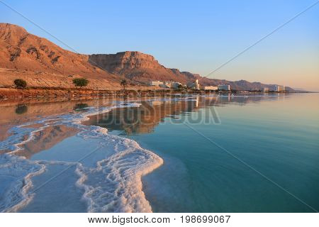 Salt deposits typical landscape of the Dead Sea Israel.