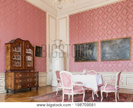 VALTICE, THE CZECH REPUBLIC - JUNE 31, 2017: Valtice castle in Czech republic. National cultural monument, originally a gothic castle and former residence of Liechtenstein family. Castle is listed on the UNESCO World Cultural Heritage list.