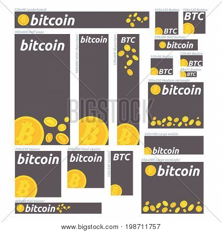Flat design banner concepts for bitcoin finance market and financia news consulting m-banking online investing. Concepts for web banners and promotional materials.