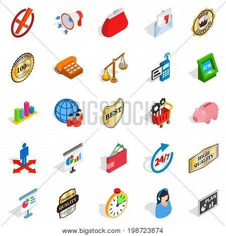 Fiscal icons set. Isometric set of 25 fiscal vector icons for web isolated on white background