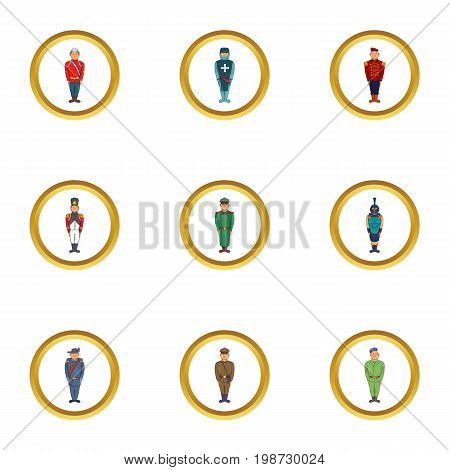 Military period icon set. Cartoon set of 9 military period vector icons for web isolated on white background