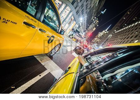 Wide View From The Backseat Of A Yellow Cab In Nyc, Manhattan.