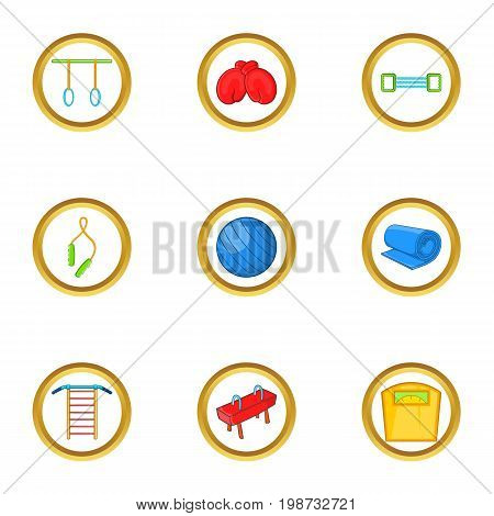 Fitness icon set. Cartoon set of 9 fitness vector icons for web isolated on white background