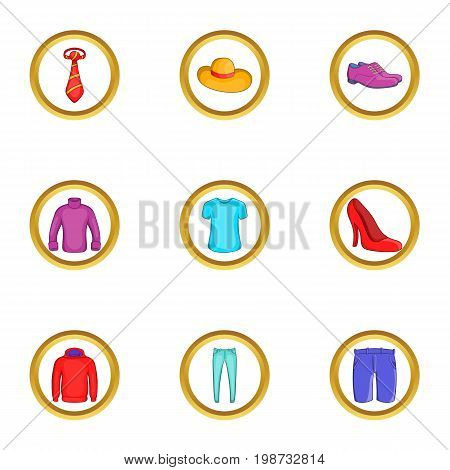 Clothes icon set. Cartoon set of 9 clothes vector icons for web isolated on white background