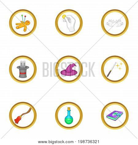 Magic icons set. Cartoon set of 9 magic vector icons for web isolated on white background