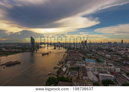 Skyscrapers At Sunset In Bangkok City, Thailand