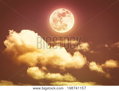 Night Sky With Bright Full Moon, Serenity Nature Background. Sepia Tone.