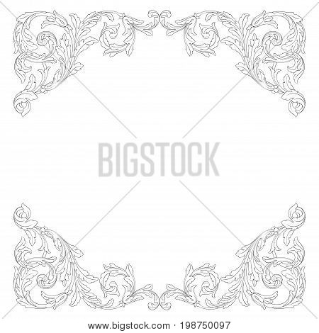 Vintage baroque frame scroll ornament engraving border floral retro pattern antique style acanthus foliage swirl decorative design element filigree calligraphy vector | damask - stock vector