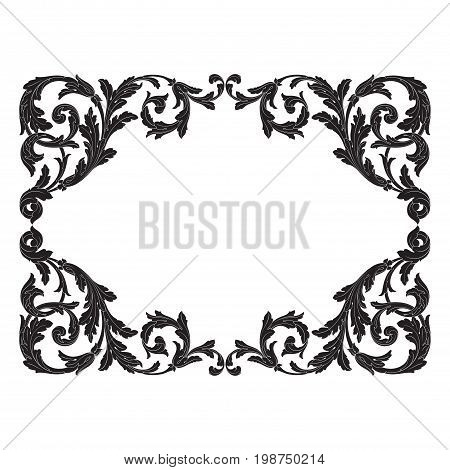 Vintage baroque frame scroll ornament engraving border floral retro pattern antique style acanthus foliage swirl decorative design element filigree calligraphy vector | damask - stock vector