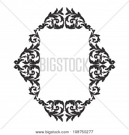 Vintage baroque frame scroll ornament engraving border floral retro pattern antique style acanthus foliage swirl decorative design element filigree calligraphy vector | damask - stock vector