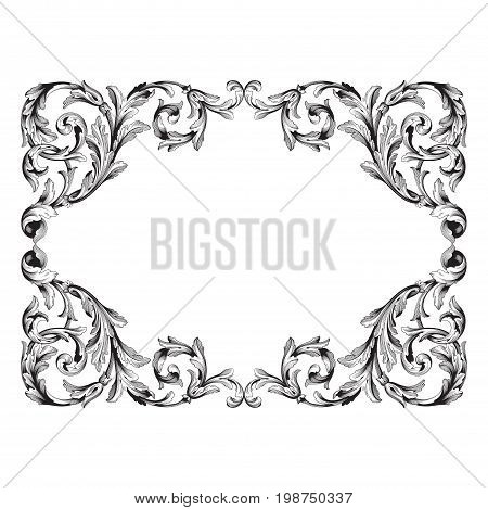 Vintage baroque frame scroll ornament engraving border floral retro pattern antique style acanthus foliage swirl decorative design element filigree calligraphy vector | damask - stock vector