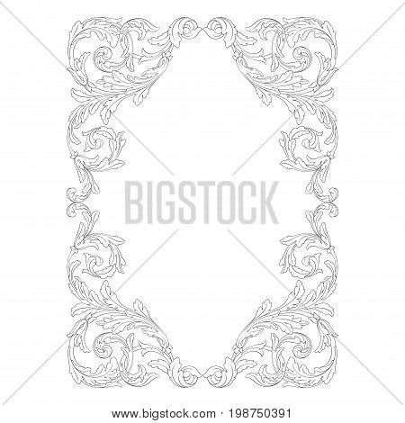 Vintage baroque frame scroll ornament engraving border floral retro pattern antique style acanthus foliage swirl decorative design element filigree calligraphy vector | damask - stock vector
