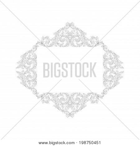 Vintage baroque frame scroll ornament engraving border floral retro pattern antique style acanthus foliage swirl decorative design element filigree calligraphy vector | damask - stock vector