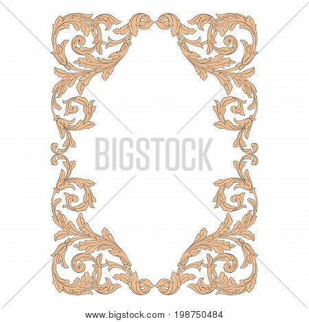 Vintage baroque frame scroll ornament engraving border floral retro pattern antique style acanthus foliage swirl decorative design element filigree calligraphy vector | damask - stock vector