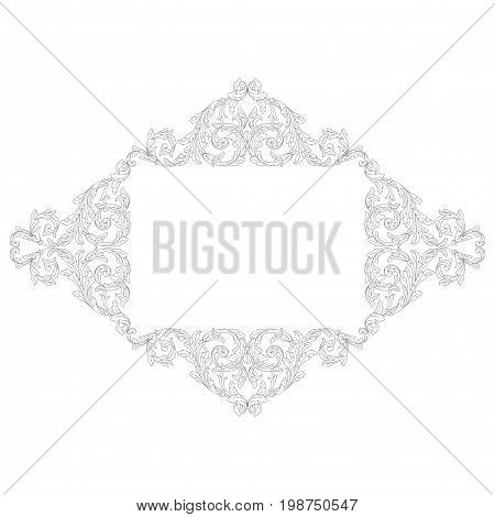 Vintage baroque frame scroll ornament engraving border floral retro pattern antique style acanthus foliage swirl decorative design element filigree calligraphy vector | damask - stock vector
