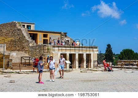 Knossos, Crete, June 10, 2017: Scenic Ruins Of The Minoan Palace Of Knossos. Knossos Palace Is The L