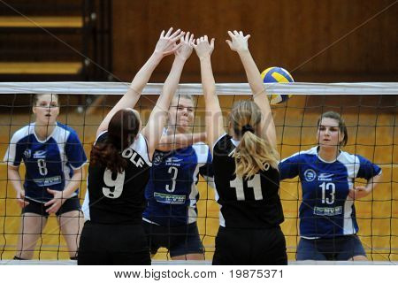 KAPOSVÁR, Maďarsko - 7. února: Gabriella Serak udeří míč v maďarské Extraliga ženy