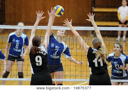 KAPOSVÁR, Maďarsko - 7. února: Gabriella Serak udeří míč v maďarské Extraliga ženy