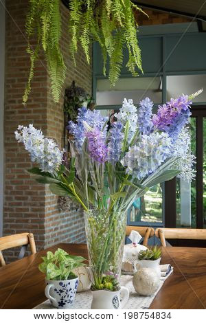 Vintage wooden house table decoration stock photo