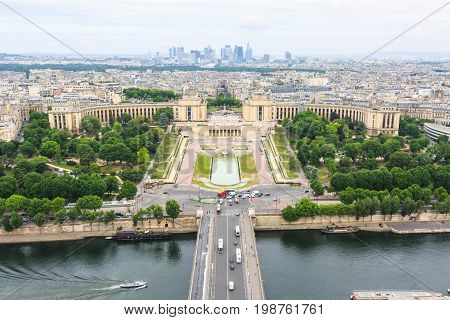 Square Trocadero view from Eiffel tower in Paris. France.