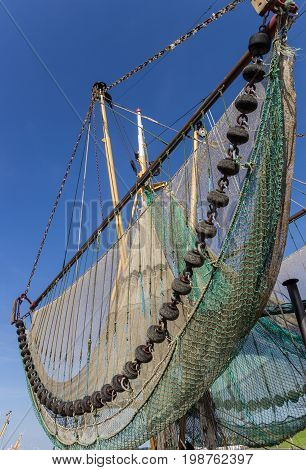 Fishing net on a historic boat in Greetsiel Germany