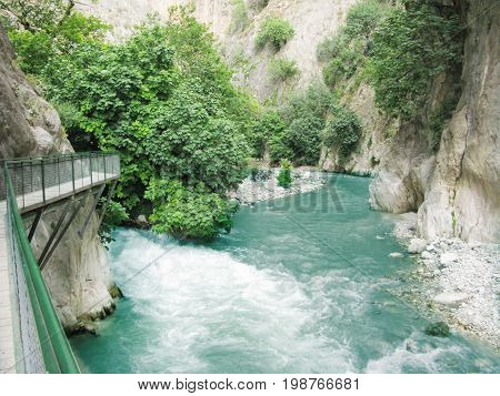 view inside saklikent mountain river canyon turkey