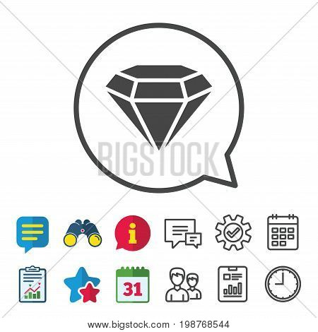 Diamond sign icon. Jewelry symbol. Gem stone. Information, Report and Calendar signs. Group, Service and Chat line icons. Vector