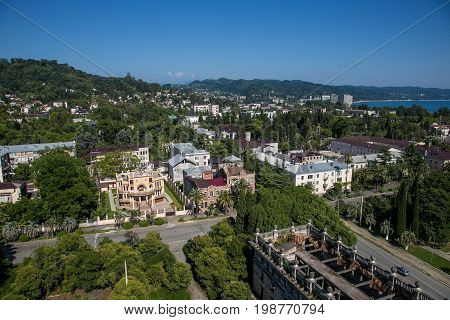 Day aerial cityscape of Sukhum, Abkhazia in summer
