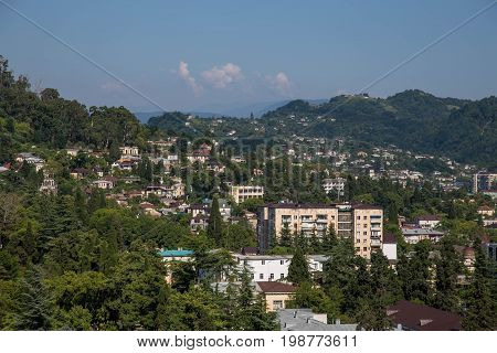 Day aerial cityscape of Sukhum, Abkhazia in summer