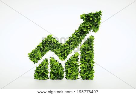 3d rendering of green line chart isolated on white background.