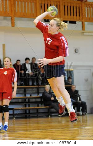 KAPOSVAR, HUNGARY - NOVEMBER 29: Zsuzsanna Csonde (13) in action at Hungarian Handball National Championship II. match (Kaposvar vs. Siofok) November29, 2009 in Kaposvar, Hungary.