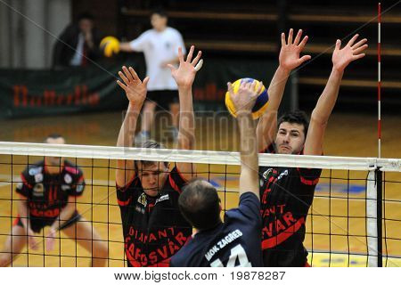 KAPOSVÁR, Maďarsko - 11. prosince: Butorac (C 14) udeří míč na střední Evropské ligy volleyb