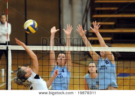 KAPOSVAR, Hongarije - 15 NOVEMBER: Lévai (L), Czmerk (C) en Horvath (R) in actie op de Hongaarse NB