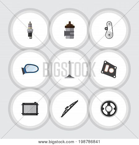 Flat Icon Parts Set Of Gasket, Car Segment, Auto Component And Other Vector Objects