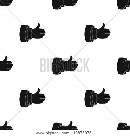 Thumb up icon in black design isolated on white background. Conference and negetiations symbol stock vector illustration.