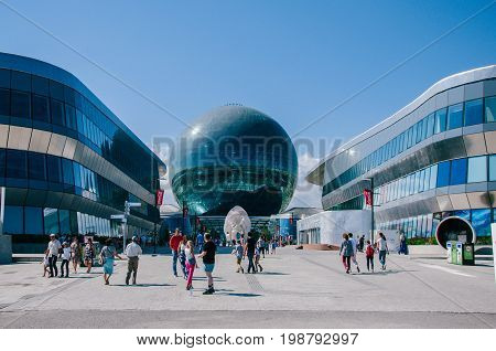 Astana Kazakhstan - August 06 2017: View of the Building of the International Specialized Exhibition 