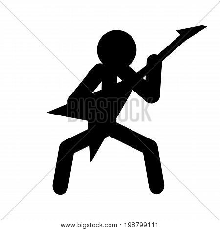 Stick figure man playing rock guitar vector. Musician and guitar