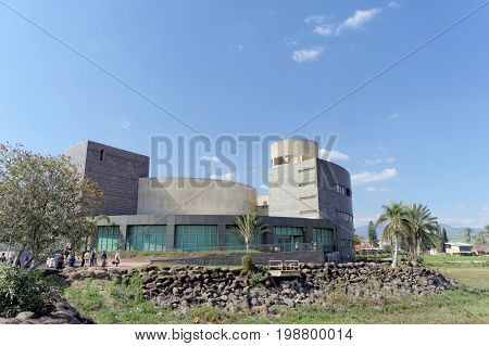 Israel. - February 17.2017. Man In The Galilee Museum. View From The Side Of The Sea Of Galilee