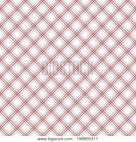 Geometric plaid diagonal line vintage seamless vector pattern. Retro tablecloth colors checkered red and white background.