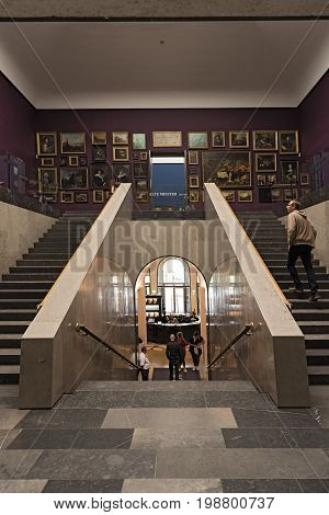 FRANKFURT, GERMANY-JUNE 07, 2017: Staircase with old masters in the Staedel museum Frankfurt, Germany