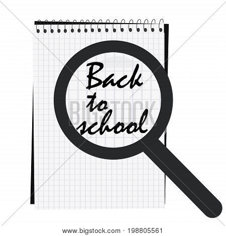 Back to school. Vector illustration. School back concept with scissors, notebook, magnifying glass, ruler, eraser, pencil pen