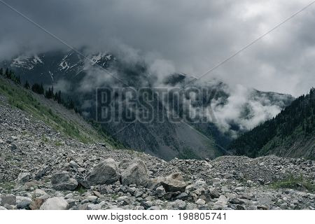 Epic View Of The Moraine In A Mountain Gorge
