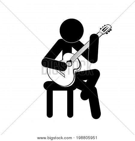 Stick figure man playing guitar vector. Musician and guitar