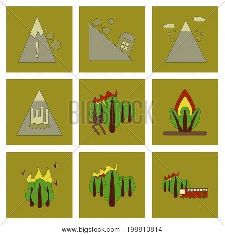 assembly of flat icons danger natural disasters