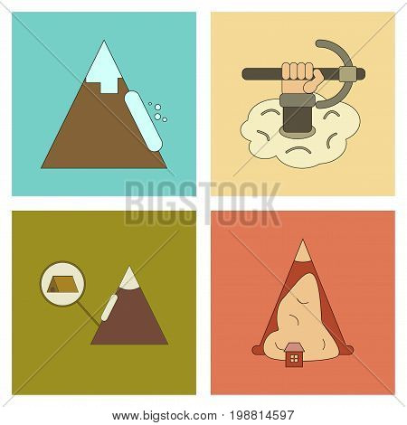 assembly of flat icons mountains snow avalanche