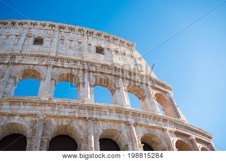 detail of the famous collosseum amphitheater in rome italy